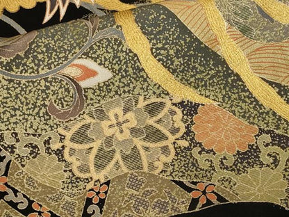 平和屋着物■豪華黒留袖　駒刺繍　鳳凰更紗花文　金彩　正絹　逸品　CABL3550ev