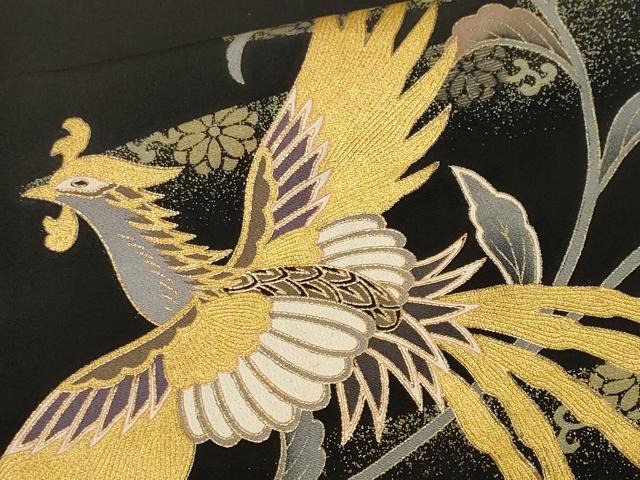 平和屋着物■豪華黒留袖　駒刺繍　鳳凰更紗花文　金彩　正絹　逸品　CABL3550ev