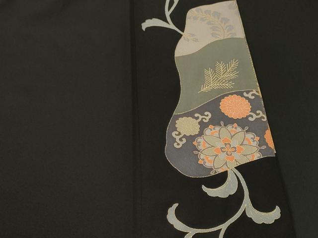平和屋着物■豪華黒留袖　駒刺繍　鳳凰更紗花文　金彩　正絹　逸品　CABL3550ev