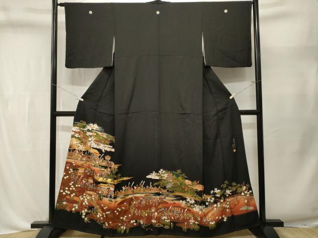 平和屋着物■谷崎潤一郎の世界　黒留袖　駒刺繍　大名行列　暈し染め　金彩　正絹　逸品　CABL3553ev