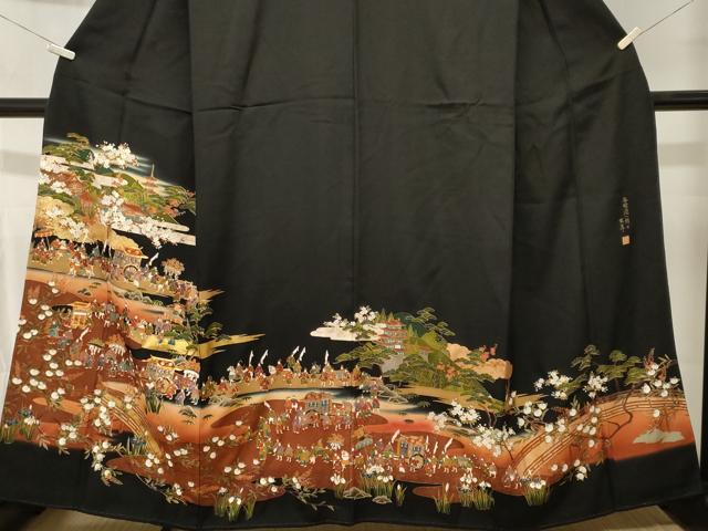 平和屋着物■谷崎潤一郎の世界　黒留袖　駒刺繍　大名行列　暈し染め　金彩　正絹　逸品　CABL3553ev