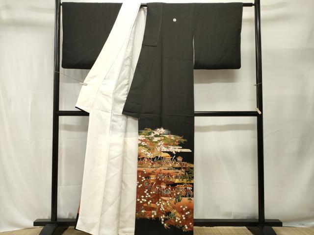平和屋着物■谷崎潤一郎の世界　黒留袖　駒刺繍　大名行列　暈し染め　金彩　正絹　逸品　CABL3553ev