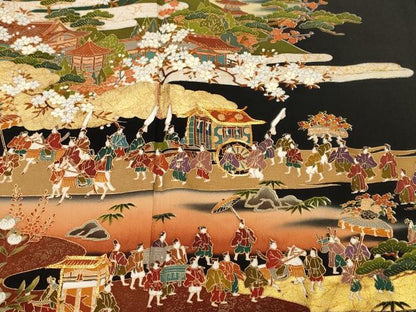 平和屋着物■谷崎潤一郎の世界　黒留袖　駒刺繍　大名行列　暈し染め　金彩　正絹　逸品　CABL3553ev