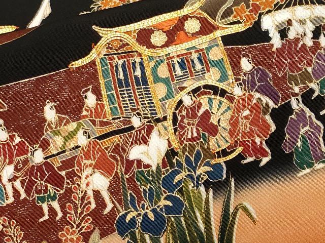 平和屋着物■谷崎潤一郎の世界　黒留袖　駒刺繍　大名行列　暈し染め　金彩　正絹　逸品　CABL3553ev