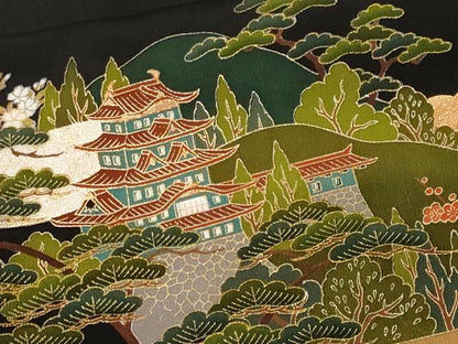 平和屋着物■谷崎潤一郎の世界　黒留袖　駒刺繍　大名行列　暈し染め　金彩　正絹　逸品　CABL3553ev