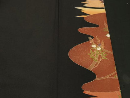 平和屋着物■谷崎潤一郎の世界　黒留袖　駒刺繍　大名行列　暈し染め　金彩　正絹　逸品　CABL3553ev