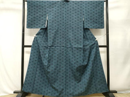平和屋着物■上質な紬　麻の葉文様　正絹　逸品　CABL3558ev