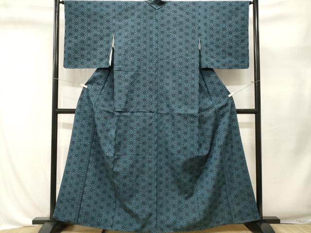 平和屋着物■上質な紬　麻の葉文様　正絹　逸品　CABL3558ev