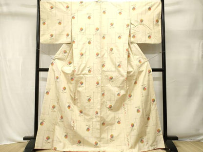 平和屋着物■上質な紬　井桁絣　草花文　正絹　逸品　CABL3559ev
