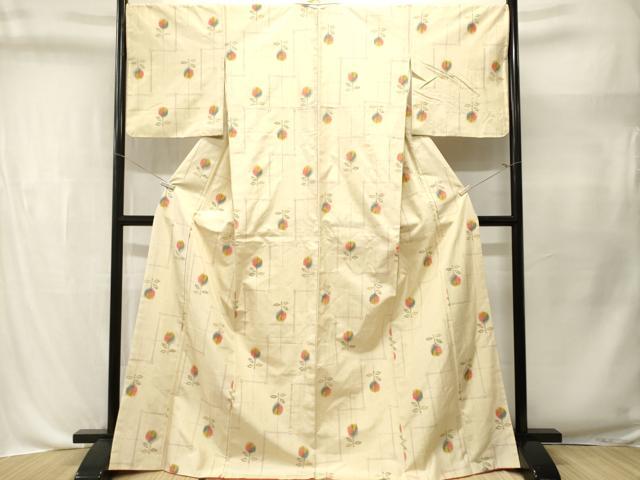 平和屋着物■上質な紬　井桁絣　草花文　正絹　逸品　CABL3559ev