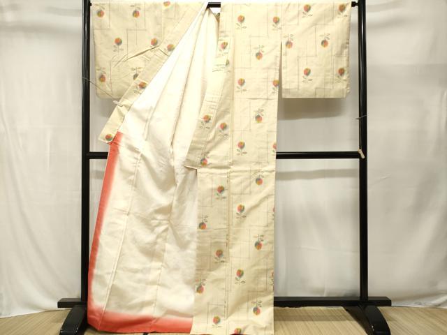 平和屋着物■上質な紬　井桁絣　草花文　正絹　逸品　CABL3559ev