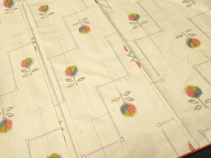 平和屋着物■上質な紬　井桁絣　草花文　正絹　逸品　CABL3559ev