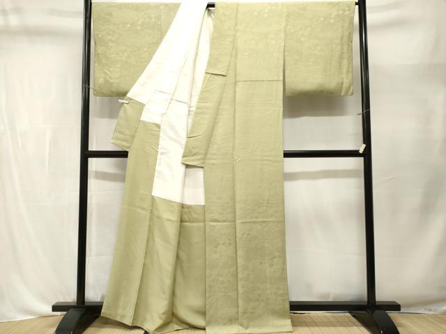 平和屋着物■上質な色無地　雲取り吉祥花地紋　若菜色　正絹　逸品　CABL3562ev