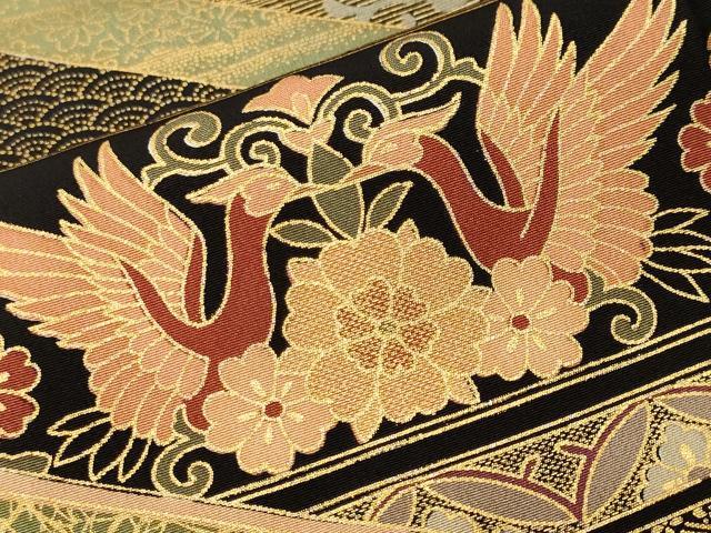 平和屋着物■豪華黒留袖　駒刺繍　束ね熨斗花鳥文　金彩　正絹　逸品　CABL3566ev