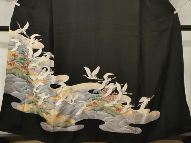 平和屋着物■豪華黒留袖　駒刺繍　浜松飛鶴梅文　金彩　正絹　逸品　CABL3568ev