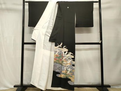 平和屋着物■豪華黒留袖　駒刺繍　浜松飛鶴梅文　金彩　正絹　逸品　CABL3568ev