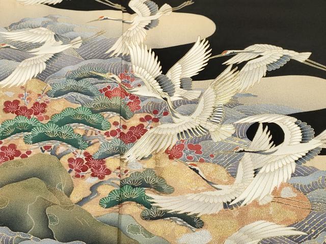 平和屋着物■豪華黒留袖　駒刺繍　浜松飛鶴梅文　金彩　正絹　逸品　CABL3568ev