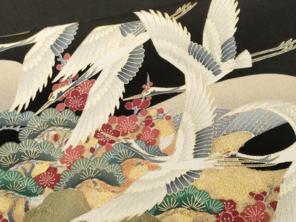 平和屋着物■豪華黒留袖　駒刺繍　浜松飛鶴梅文　金彩　正絹　逸品　CABL3568ev