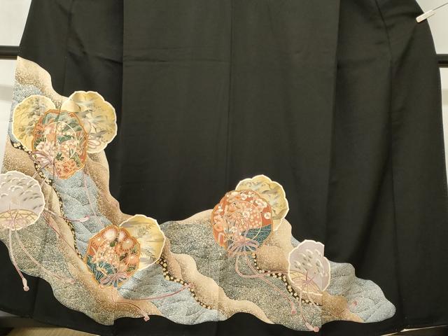 平和屋着物■豪華黒留袖　駒刺繍　鏡裏流水花鳥文　暈し染め　金彩　正絹　逸品　CABL3570ev