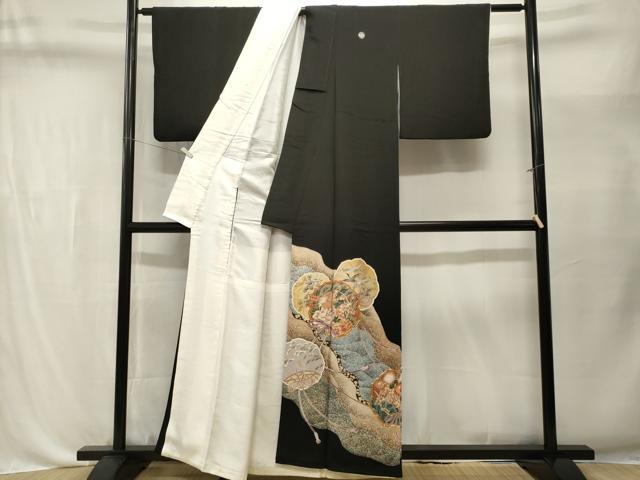 平和屋着物■豪華黒留袖　駒刺繍　鏡裏流水花鳥文　暈し染め　金彩　正絹　逸品　CABL3570ev