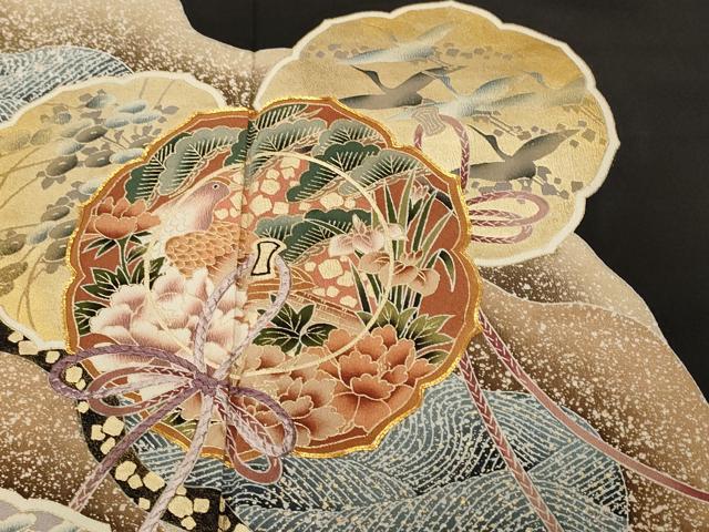 平和屋着物■豪華黒留袖　駒刺繍　鏡裏流水花鳥文　暈し染め　金彩　正絹　逸品　CABL3570ev