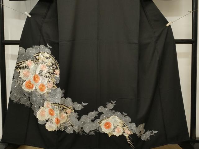 平和屋着物■豪華黒留袖　駒刺繍　檜扇花文　金銀糸　正絹　逸品　CABL3576ev