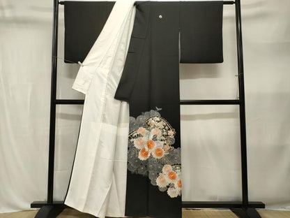 平和屋着物■豪華黒留袖　駒刺繍　檜扇花文　金銀糸　正絹　逸品　CABL3576ev