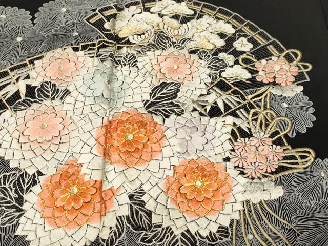 平和屋着物■豪華黒留袖　駒刺繍　檜扇花文　金銀糸　正絹　逸品　CABL3576ev