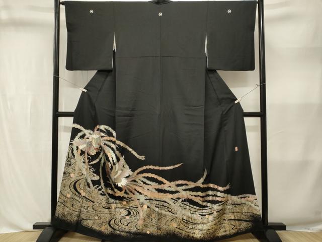 平和屋着物■豪華黒留袖　作家物　螺鈿　鳳凰立波文　金銀彩　正絹　逸品　CABL3578ev