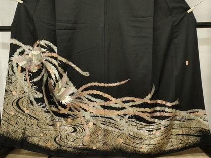平和屋着物■豪華黒留袖　作家物　螺鈿　鳳凰立波文　金銀彩　正絹　逸品　CABL3578ev