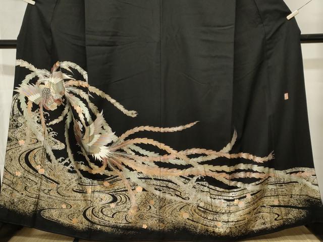 平和屋着物■豪華黒留袖　作家物　螺鈿　鳳凰立波文　金銀彩　正絹　逸品　CABL3578ev