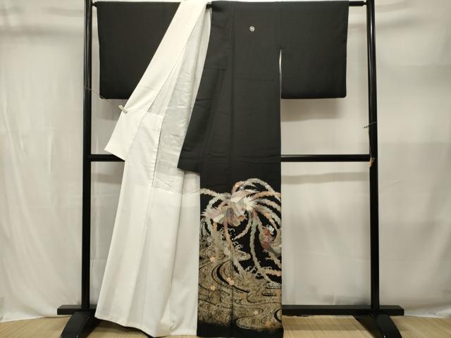 平和屋着物■豪華黒留袖　作家物　螺鈿　鳳凰立波文　金銀彩　正絹　逸品　CABL3578ev