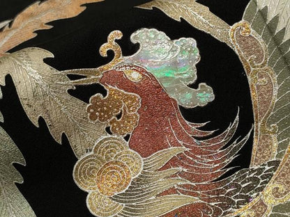 平和屋着物■豪華黒留袖　作家物　螺鈿　鳳凰立波文　金銀彩　正絹　逸品　CABL3578ev
