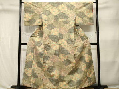 平和屋着物■上質な紬　切嵌吉祥花文　やまと誂製　正絹　逸品　CABL3579ev