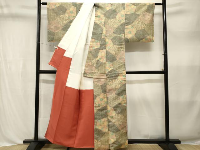平和屋着物■上質な紬　切嵌吉祥花文　やまと誂製　正絹　逸品　CABL3579ev