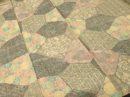 平和屋着物■上質な紬　切嵌吉祥花文　やまと誂製　正絹　逸品　CABL3579ev