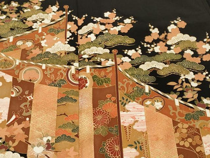 平和屋着物■豪華黒留袖　屏風松竹梅宝尽くし文　金彩　正絹　逸品　CABL3580ev