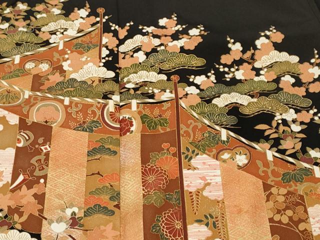 平和屋着物■豪華黒留袖　屏風松竹梅宝尽くし文　金彩　正絹　逸品　CABL3580ev