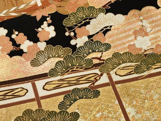 平和屋着物■豪華黒留袖　屏風松竹梅宝尽くし文　金彩　正絹　逸品　CABL3580ev