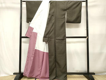 平和屋着物■小紋　麻の葉文様　洗える着物　CABL3581ev