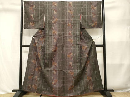 平和屋着物■小紋　格子草花文　洗える着物　CABL3585ev