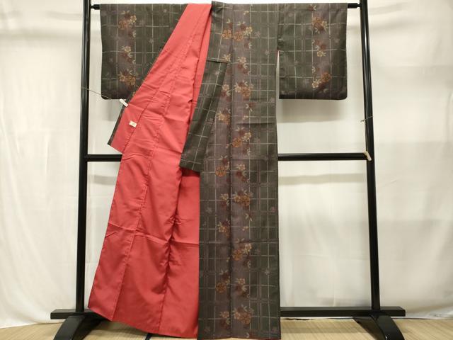 平和屋着物■小紋　格子草花文　洗える着物　CABL3585ev