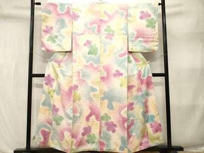 平和屋着物■上質な小紋　霞花文　流水花地紋　暈し染め　正絹　逸品　CABL3589ev