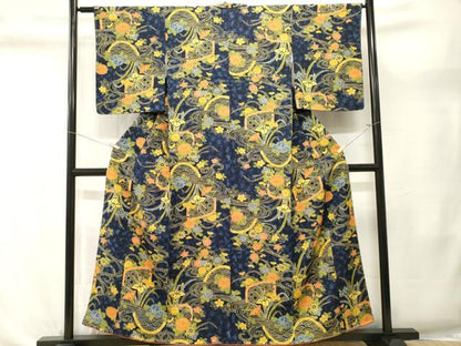 平和屋着物■上質な小紋　型染め　流水草花文　正絹　逸品　CABL3594ev