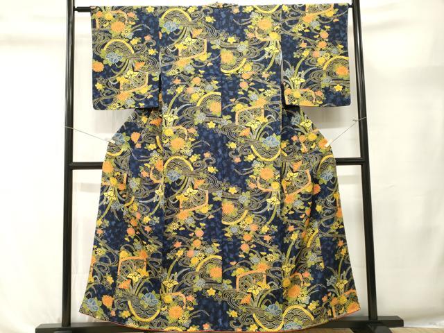 平和屋着物■上質な小紋　型染め　流水草花文　正絹　逸品　CABL3594ev