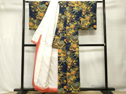 平和屋着物■上質な小紋　型染め　流水草花文　正絹　逸品　CABL3594ev