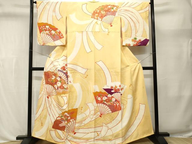 平和屋着物■訪問着　駒刺繍　束ね熨斗檜扇草花文　金銀彩　正絹　逸品　CABL3595ev