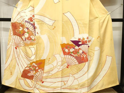 平和屋着物■訪問着　駒刺繍　束ね熨斗檜扇草花文　金銀彩　正絹　逸品　CABL3595ev