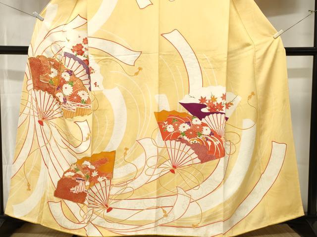 平和屋着物■訪問着　駒刺繍　束ね熨斗檜扇草花文　金銀彩　正絹　逸品　CABL3595ev