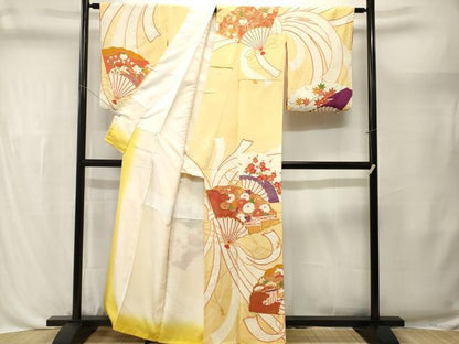 平和屋着物■訪問着　駒刺繍　束ね熨斗檜扇草花文　金銀彩　正絹　逸品　CABL3595ev